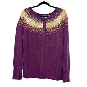 Vintage Tiara Fair Isle Knit Henley Sweater Womens Size L Nordic Cottagecore